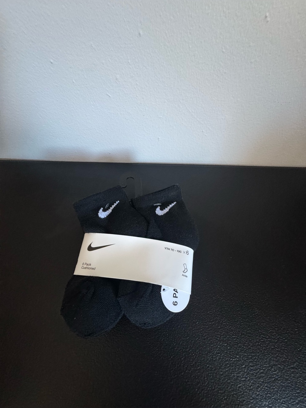 NEW Nike Everyday Kids Cushioned Ankle Socks 6 Pack Black Size 7C-10C NWT